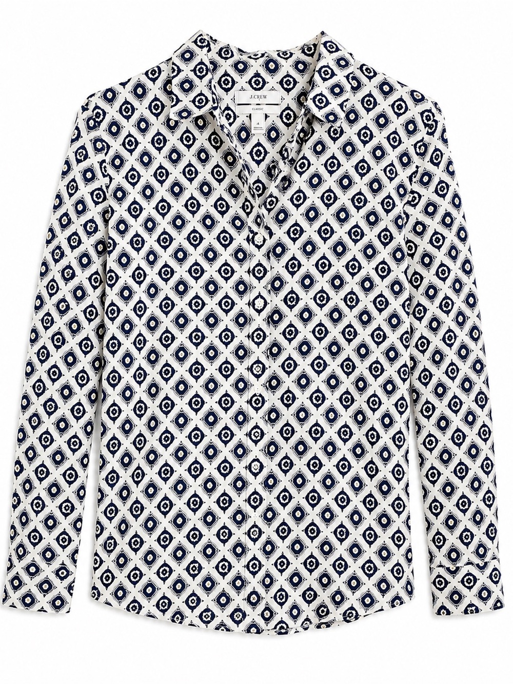J.Crew Perfect Shirt Women’s Size 4 Navy Geometric Print Button Down